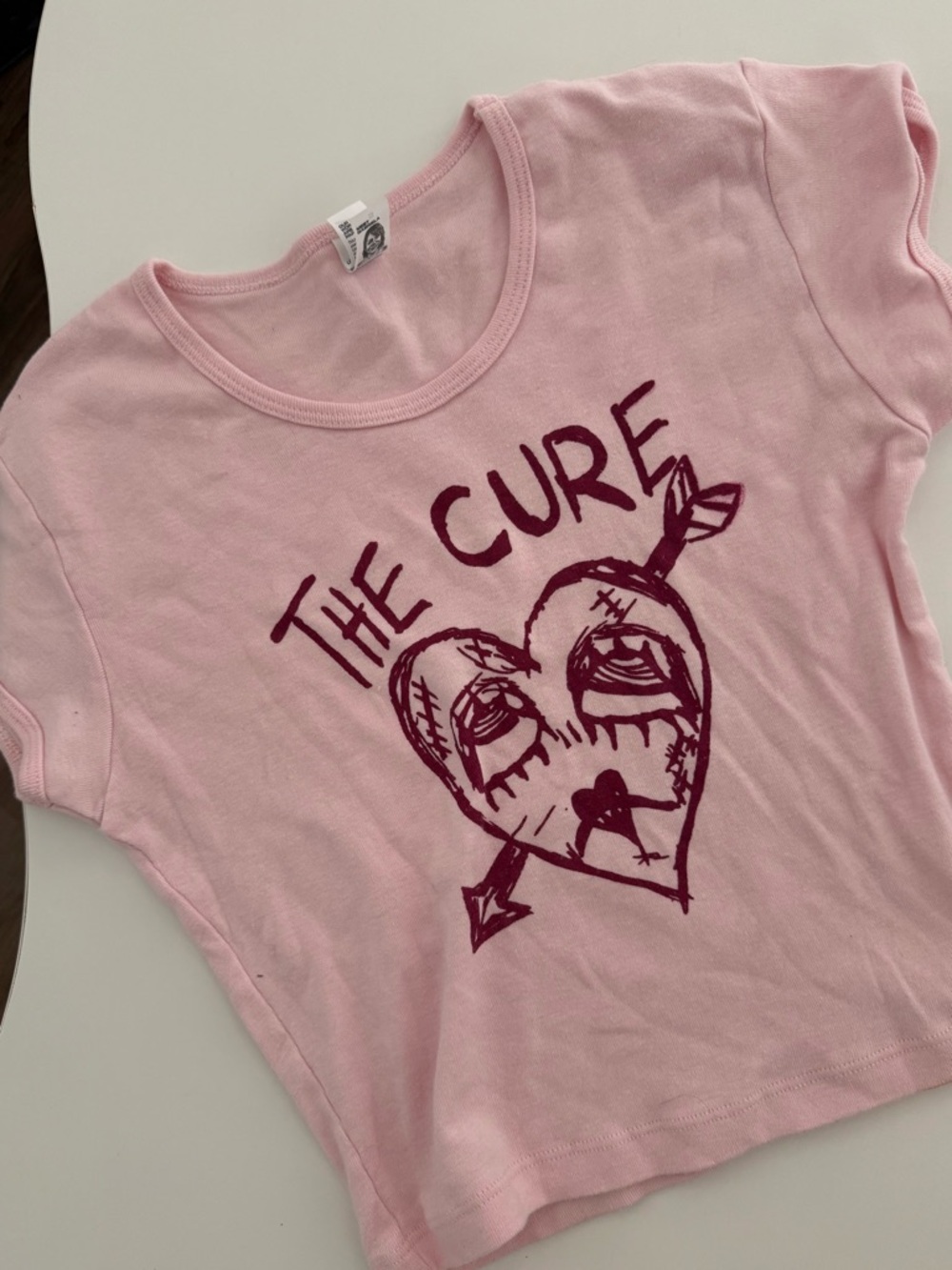 Los Angeles Apparel Pink Tee with Magenta Heart Arrow Graphic
